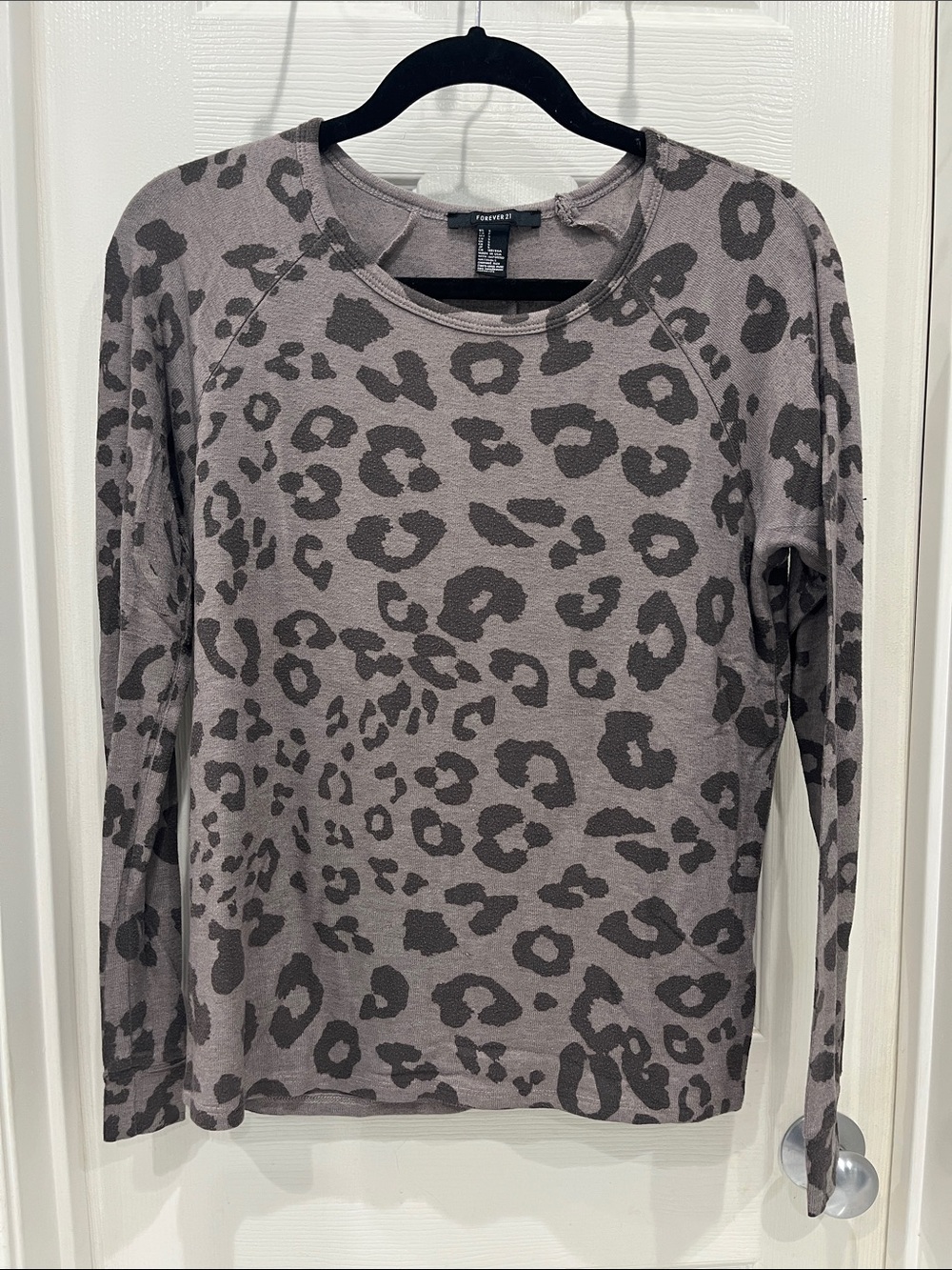 Forever 21 Taupe & Charcoal Leopard Print Long Sleeve Tee